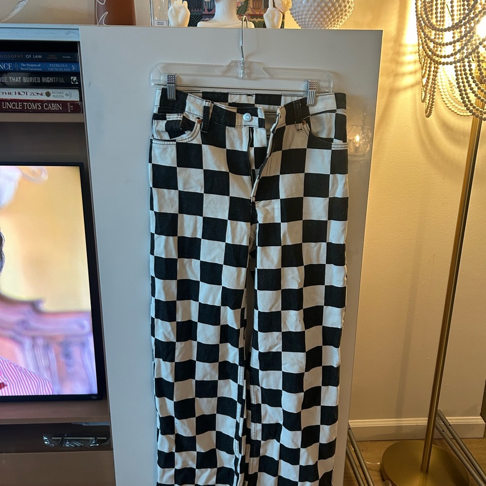 Monki Black and White Checkered Pants